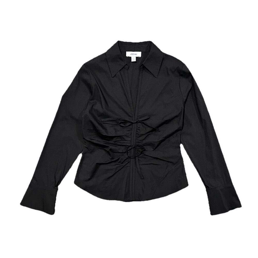 Jason Wu Long Sleeve Double Bow Ruched V-neck Collared Top Women’s Small